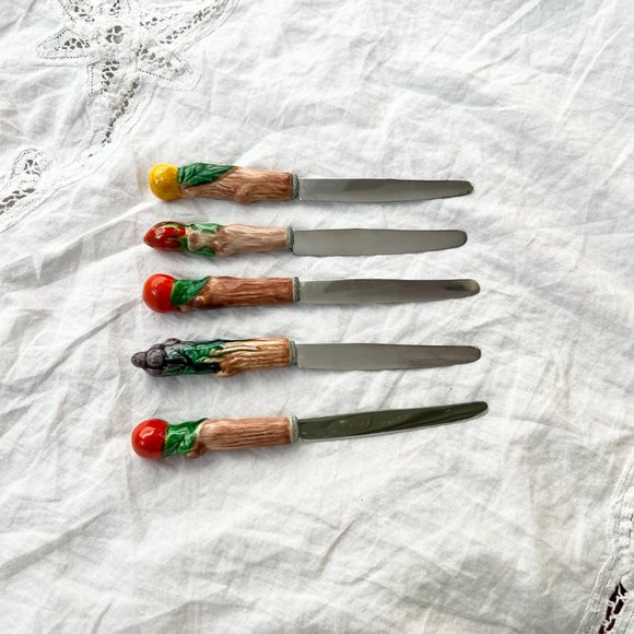 Vintage ceramic fruit and cheese knives Set of 5 Made in Japan - Picture 2 of 10